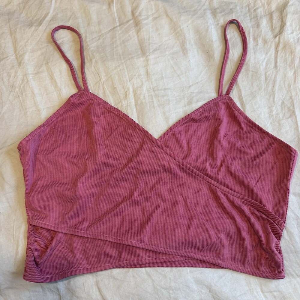 NWOT Victorias Secret Faux Wrap Crop Top Ribbed Pink Women’s Size L Super Soft